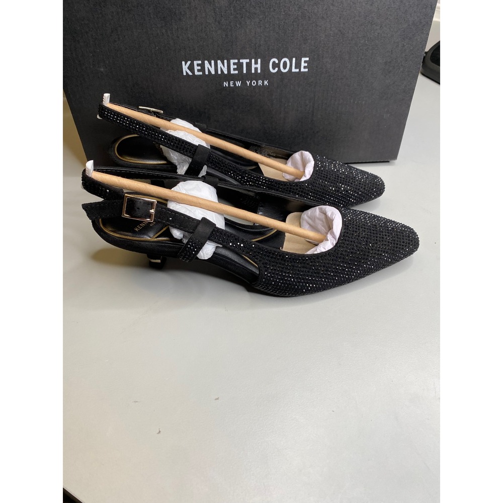 Kenneth Cole New York Martha Crystals Black Slingback Kitten Heel Pump 5M K